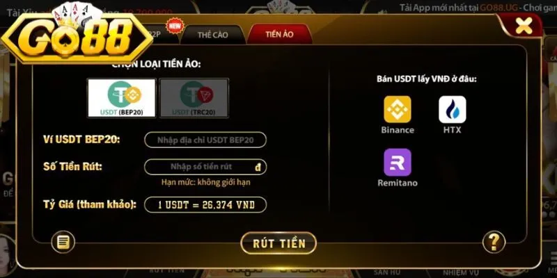 Nạp tiền Go88 bằng ví crypto an toàn bảo mật 