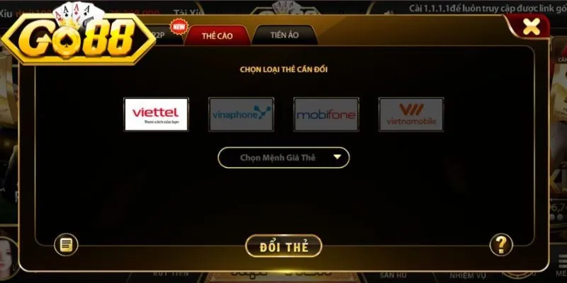 Đổi thẻ cào điện thoại tiện lợi khi rút tiền Go88 